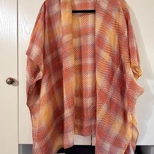 LC Lauren Conrad Orange Plaid Kimono Wrap Jacket Fall Cardigan